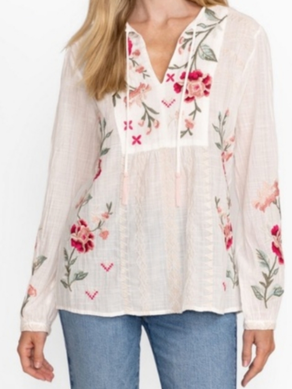 Johnny Was Erin Prairie Blouse with Floral Embroidery Feminine Size XS